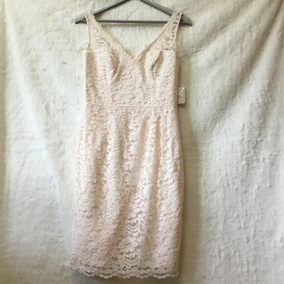 David Bridal Short Tank Lace Dress with V -Neck - Picture 3 of 16